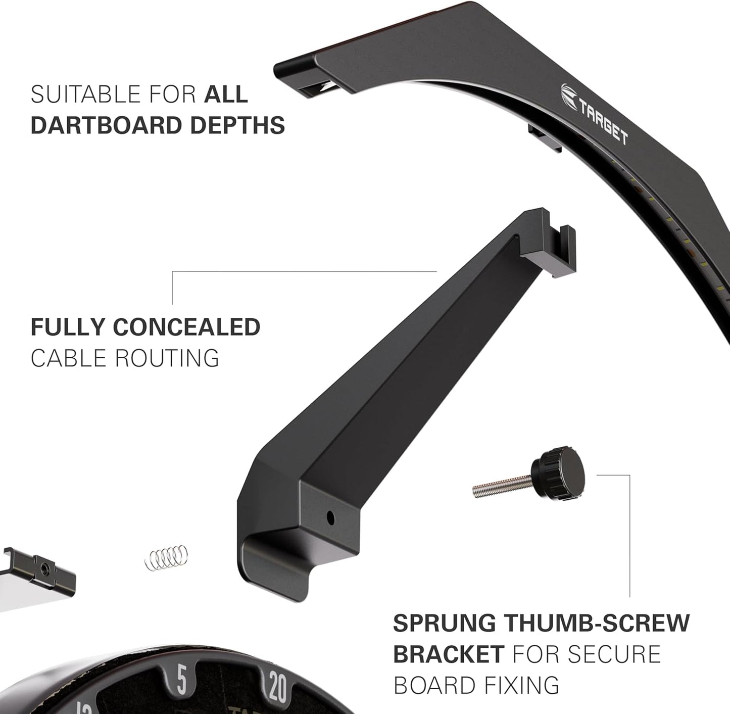 LED Dartboard Light - Bright Dart Board Lighting | Extra Long 3M Cable | Securely Fits All Dart Boards | Easy Assembly | Professional Darts Accessories - Ghemy.co.uk