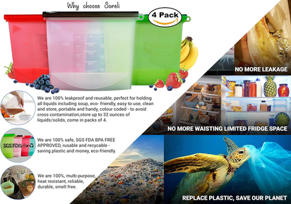 Large Freezer Bags (UK Company) Reusable Food Bags Kitchen Storage Fridge Organi - Ghemy.co.uk