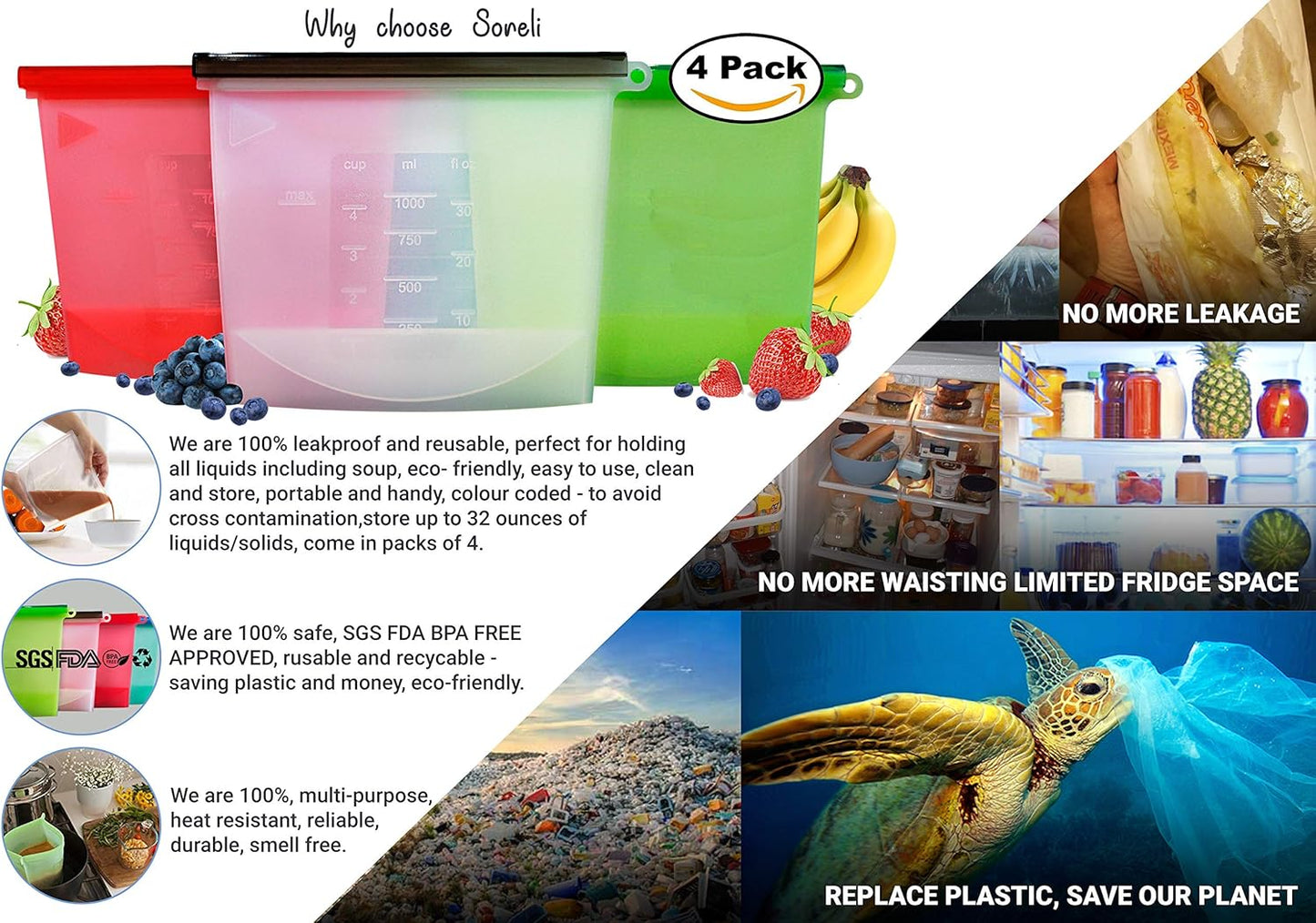 Large Freezer Bags (UK Company) Reusable Food Bags Kitchen Storage Fridge Organi - Ghemy.co.uk