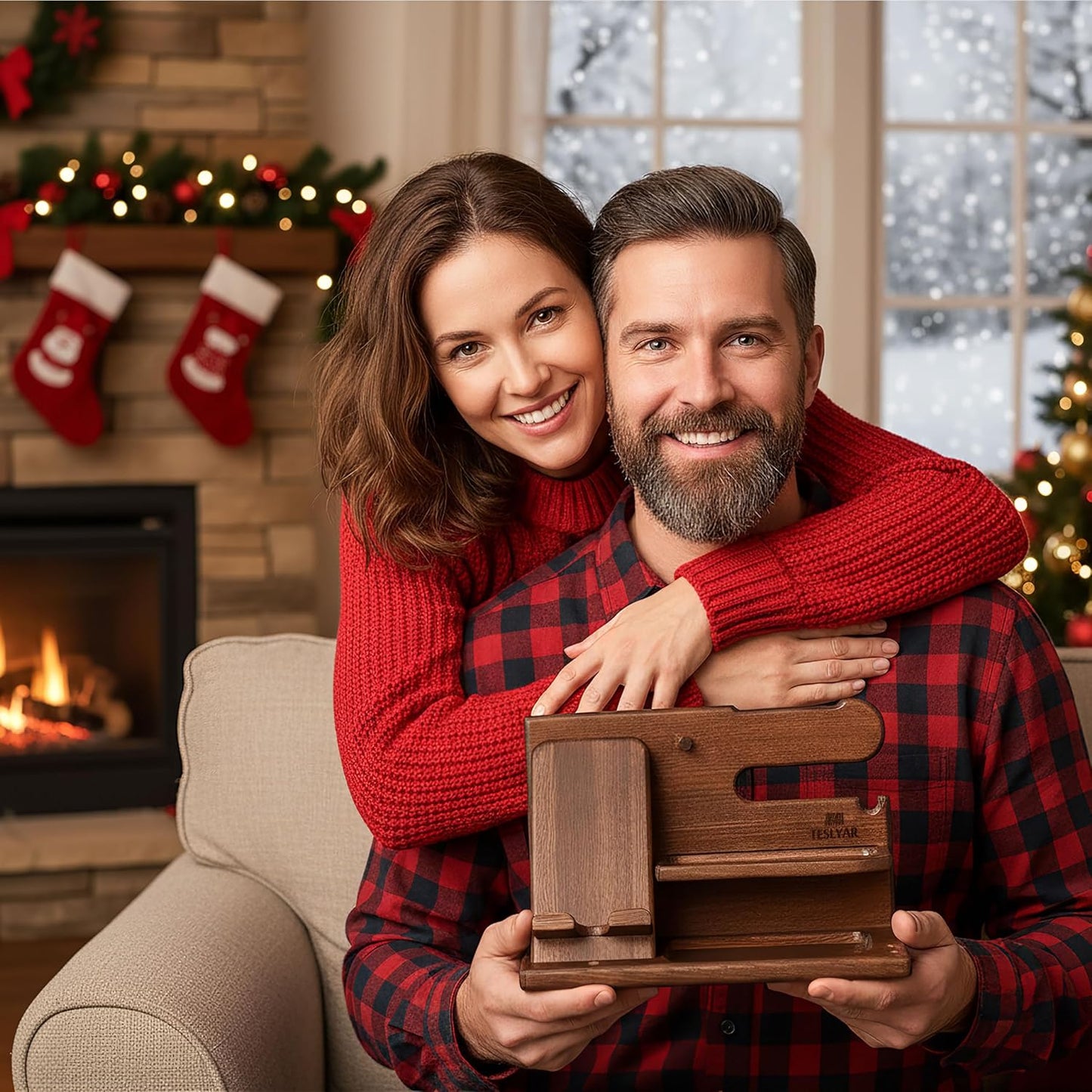 Gifts for Men Wood Phone Docking Station Desk Organizer Fathers Gifts Gifts for Him Xmas Gift Anniversary Birthday Presents Nightstand Key Wallet Stand for Men, Boyfriend, Dad - Ghemy.co.uk