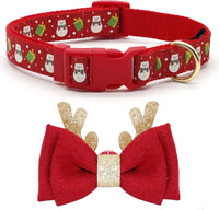 Christmas Dog Collar Adjustable Xmas Dog Collar with Christmas Antler Bow Tie Accessories Snowman Dog Collar for Medium Dogs - Ghemy.co.uk