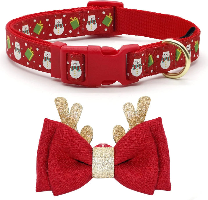 Christmas Dog Collar Adjustable Xmas Dog Collar with Christmas Antler Bow Tie Accessories Snowman Dog Collar for Medium Dogs - Ghemy.co.uk