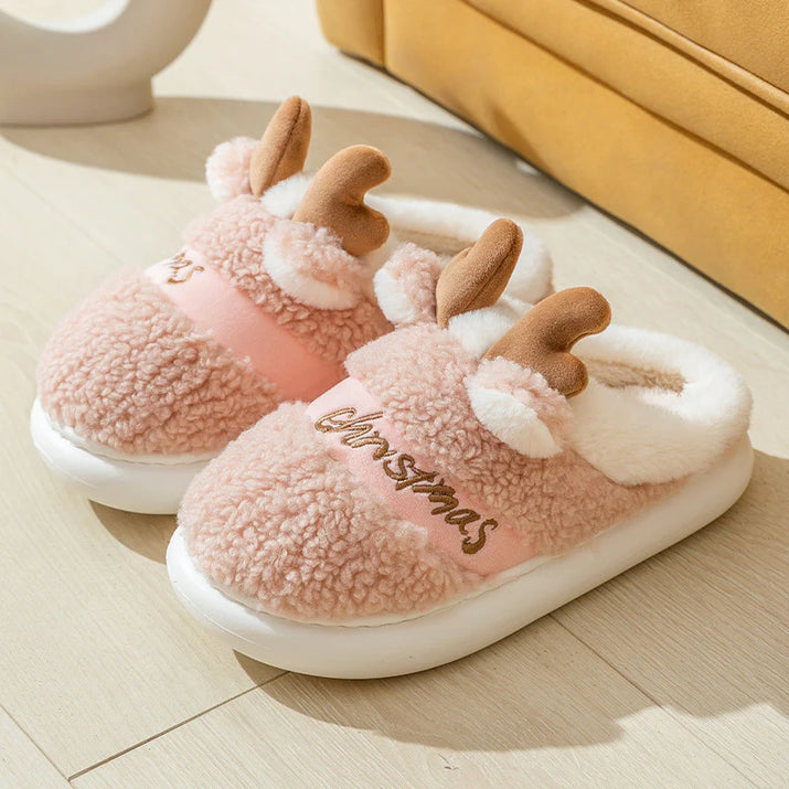 🎄 Christmas Elk Slippers – Soft & Cozy Slip-On House Shoes