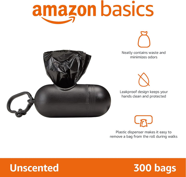 Dog Poop/Waste Bags with Dispenser and Leash Clip, Unscented, 300 Bags (20 Packs of 15 Bags) - Ghemy.co.uk