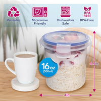 Overnight Oats Container with Lids (4-Piece Set) - 16 Oz Plastic Containers - Oatmeal Container to Go | Portable Cereal and Milk Container| Snap Lock Storage Jars with Airtight Lids - Ghemy.co.uk