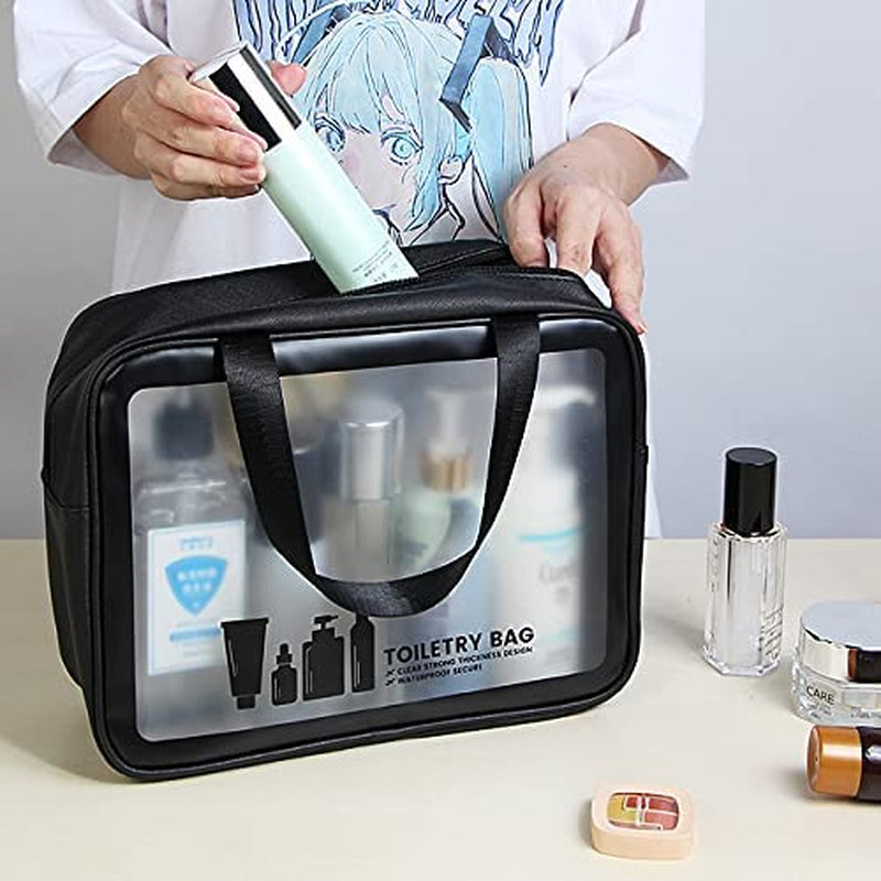 Toiletry Bag 3 PCS Clear Travel Toiletries Bag Wash Bag Translucent PVC Waterproof Makeup Bag with Zipper Toiletry Bags for Women Men(Black) - Ghemy.co.uk