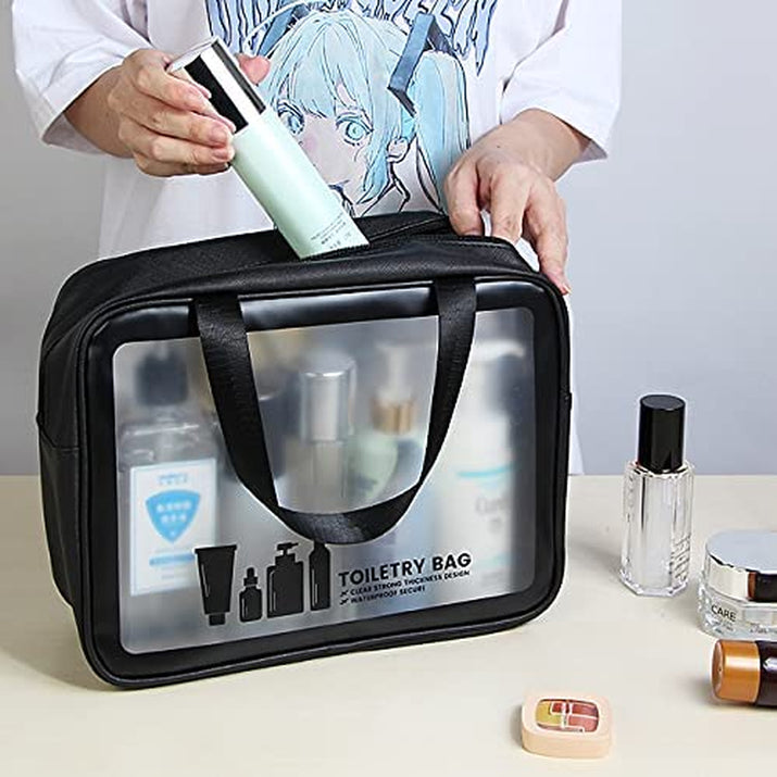 Toiletry Bag 3 PCS Clear Travel Toiletries Bag Wash Bag Translucent PVC Waterproof Makeup Bag with Zipper Toiletry Bags for Women Men(Black) - Ghemy.co.uk