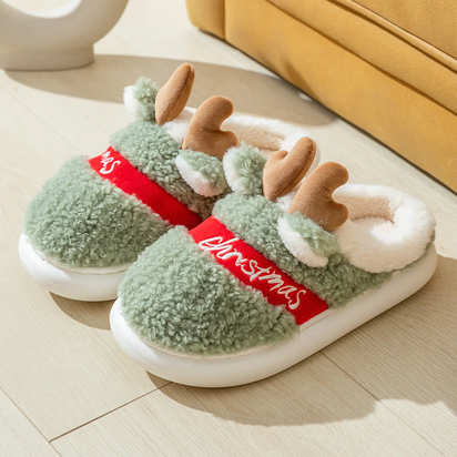 🎄 Christmas Elk Slippers – Soft & Cozy Slip-On House Shoes