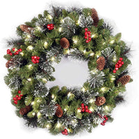 24Inch Christmas Wreath Decorative Christmas with Light Door Winter Pine Cone - Ghemy.co.uk