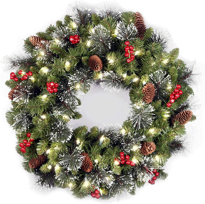 24Inch Christmas Wreath Decorative Christmas with Light Door Winter Pine Cone - Ghemy.co.uk