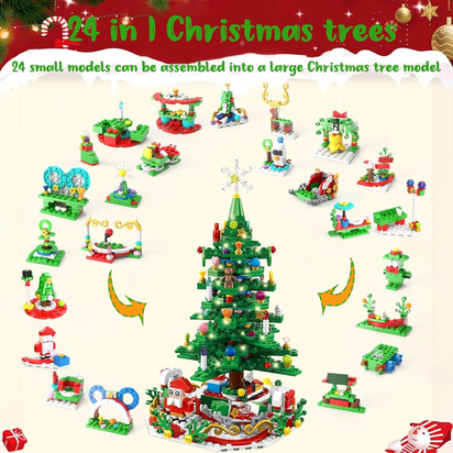 24Pcs Advent Calendar 2024 Christmas Tree Building Set Boxes Countdown Block UK - Ghemy.co.uk