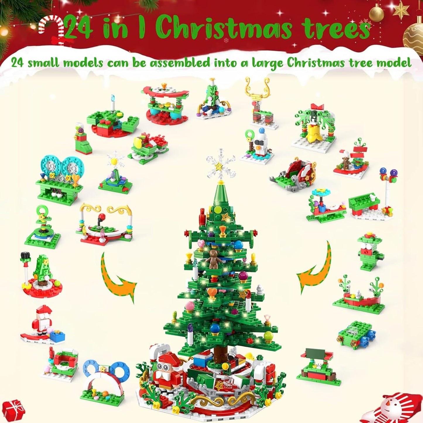 24Pcs Advent Calendar 2024 Christmas Tree Building Set Boxes Countdown Block UK - Ghemy.co.uk