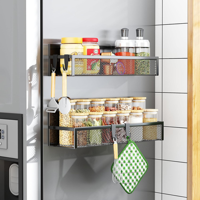 Magnetic Spice Rack for Refrigerator, 2 Pack Magnetic Shelf, Fridge Magnet Organizer with Moveable 4 Hooks, Magnet Fridge Shelf for Kitchen Organization and Storage (2 Pack) - Ghemy.co.uk