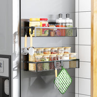 Magnetic Spice Rack for Refrigerator, 2 Pack Magnetic Shelf, Fridge Magnet Organizer with Moveable 4 Hooks, Magnet Fridge Shelf for Kitchen Organization and Storage (2 Pack) - Ghemy.co.uk