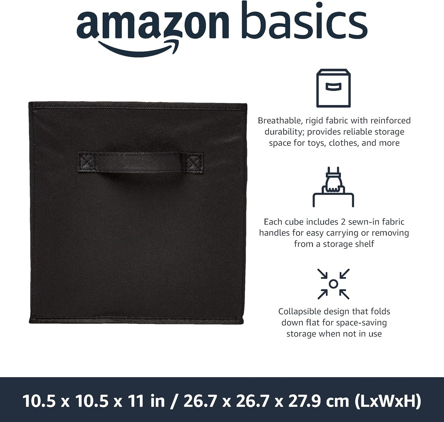 Collapsible Fabric Storage Cube/Organiser with Handles, Pack of 6, Solid Black, 26.6 X 26.6 X 27.9 Cm - Ghemy.co.uk