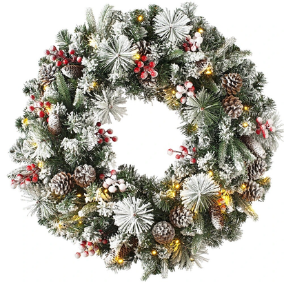 24Inch Christmas Wreath Decorative Christmas with Light Door Winter Pine Cone - Ghemy.co.uk