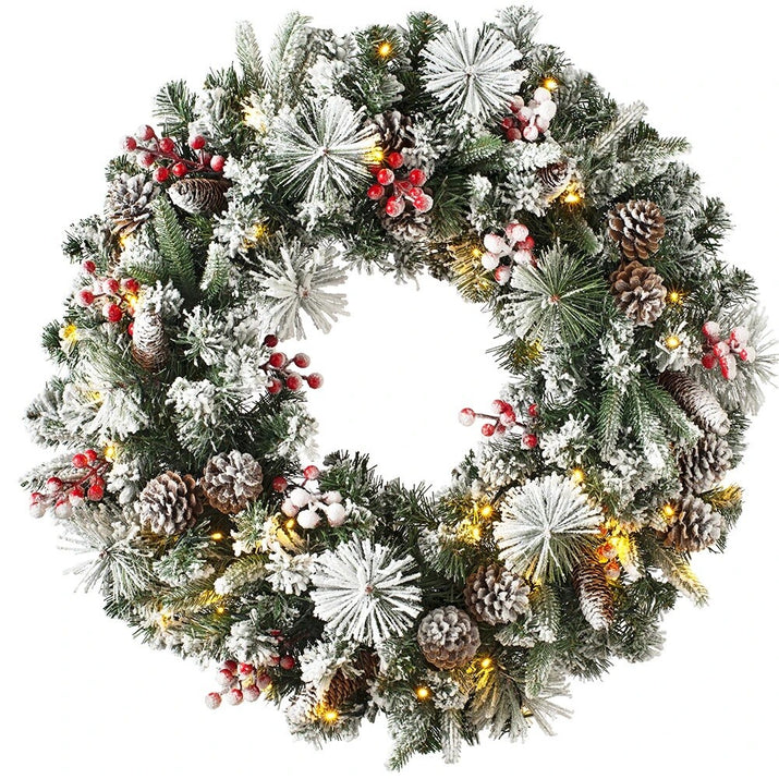 24Inch Christmas Wreath Decorative Christmas with Light Door Winter Pine Cone - Ghemy.co.uk