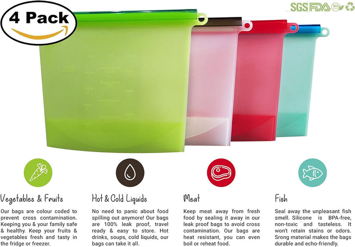 Large Freezer Bags (UK Company) Reusable Food Bags Kitchen Storage Fridge Organi - Ghemy.co.uk