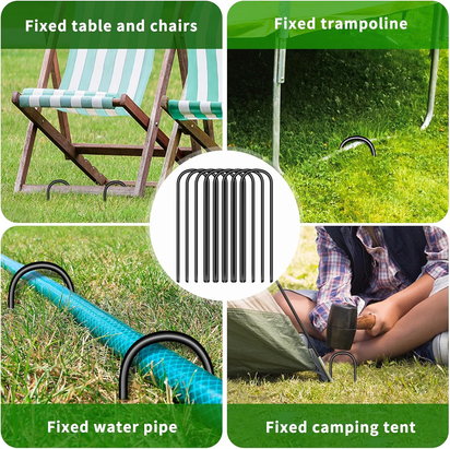 Trampoline Stakes U Shaped Anchors Heavy Duty Metal - Long Trampolines Ground Wind Stakes for Soccer Goals, Camping Tents, Garden Decoration (Black-8Pcs) - Ghemy.co.uk