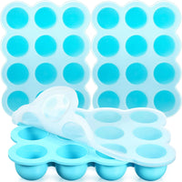 3 Pcs Baby Food Storage Container 12 Cup Silicone Baby Food Freezer Tray with Lid Stackable Reusable Silicone Baby Food Freezer Storage Tray for Food Vegetable Fruit Puree and Breast Milk (Blue) - Ghemy.co.uk