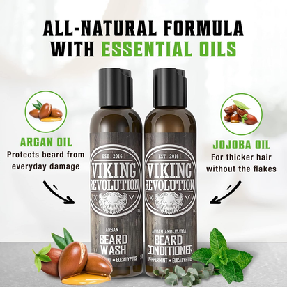 - Beard Shampoo and Conditioner - Natural Beard Wash & Beard Conditioner with Argan & Jojoba Oils - Softens & Strengthens - Gifts for Men - Peppermint & Eucalyptus - 2 X 300 Ml - Ghemy.co.uk