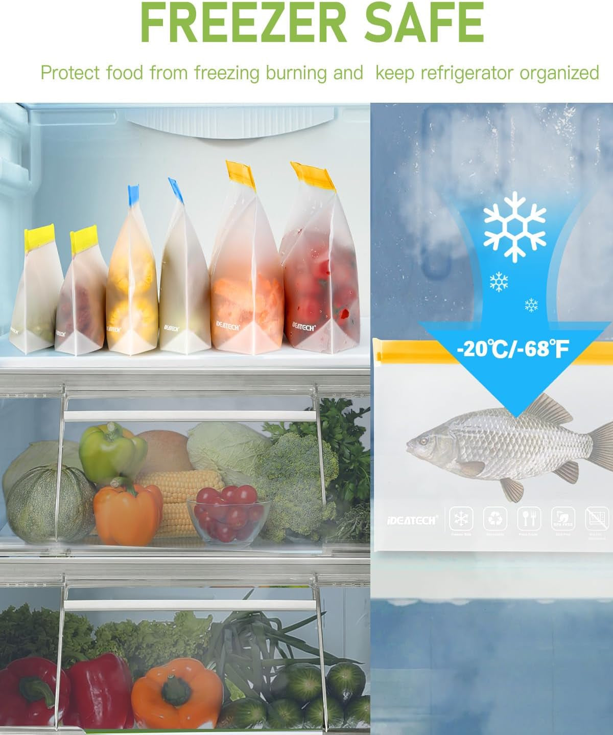 Reusable Storage Bags, BPA Free PEVA Resuable Freezer Bags, Reusable Gallon Bags, Reusable Sandwish Bags, Silicone Food Bags (20Pack-8Gallon Bags +6Sandwich Bags +6Snack Bags) - Ghemy.co.uk