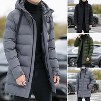 Men's Long Hooded Puffer Jacket – Quilted & Winter Warm