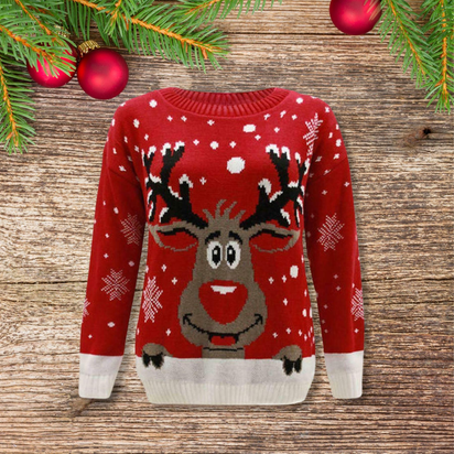 Girls Boys Xmas Jumper Reindeer Rudolph Knitted Christmas Jumper Kids Sweater