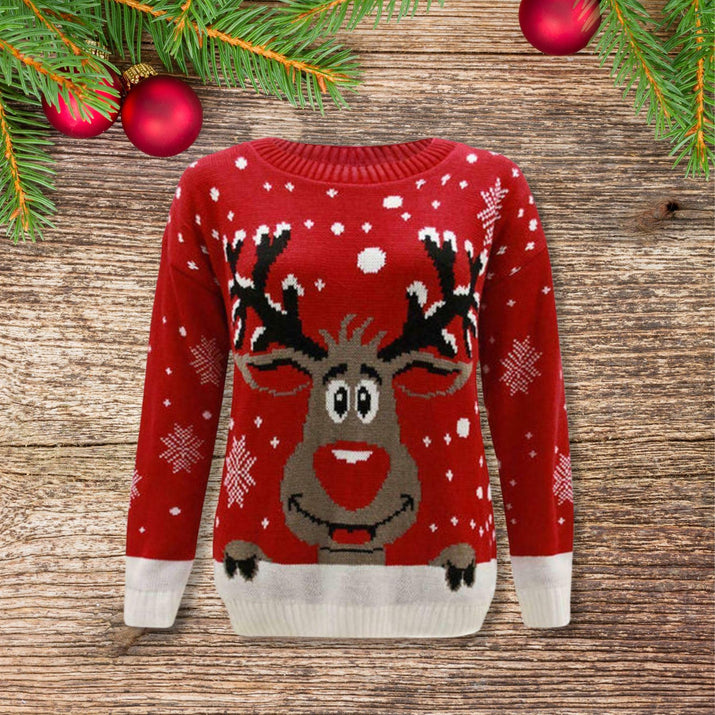 Girls Boys Xmas Jumper Reindeer Rudolph Knitted Christmas Jumper Kids Sweater