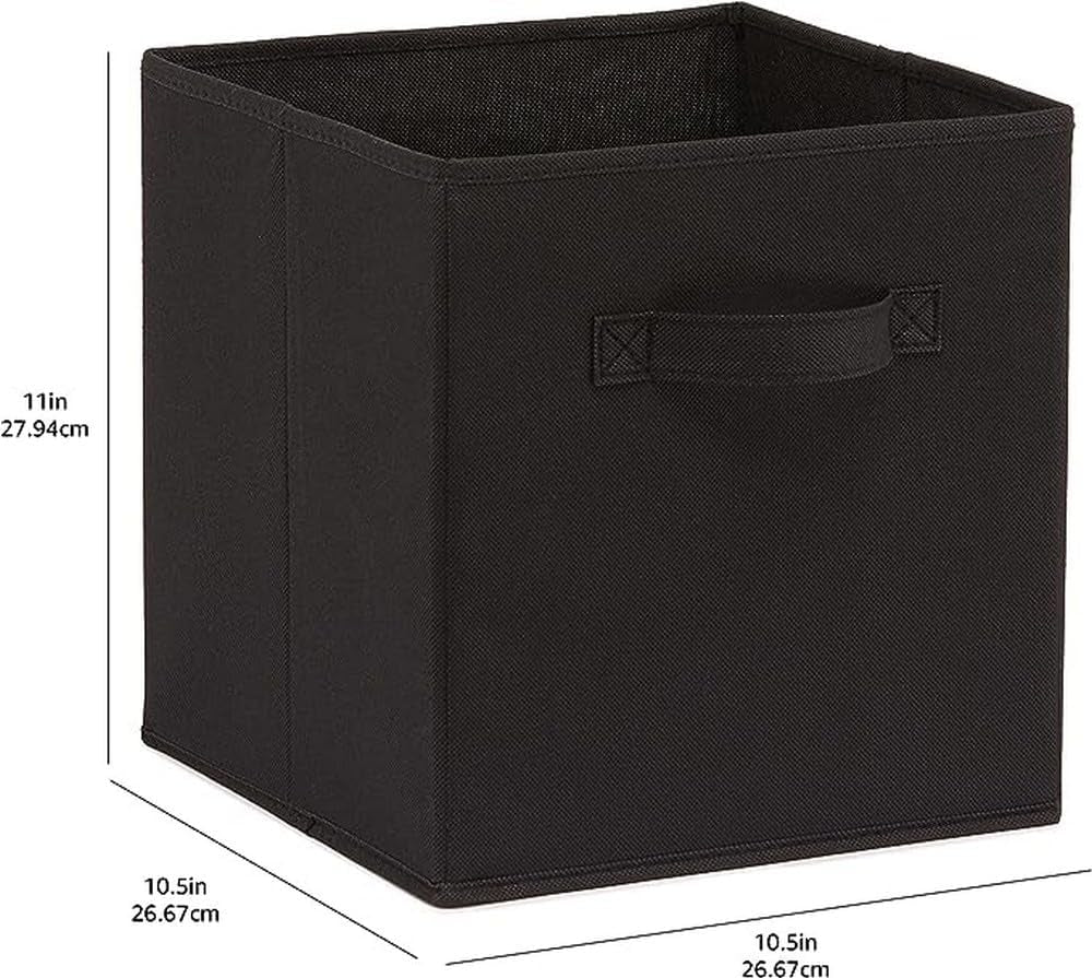 Collapsible Fabric Storage Cube/Organiser with Handles, Pack of 6, Solid Black, 26.6 X 26.6 X 27.9 Cm - Ghemy.co.uk