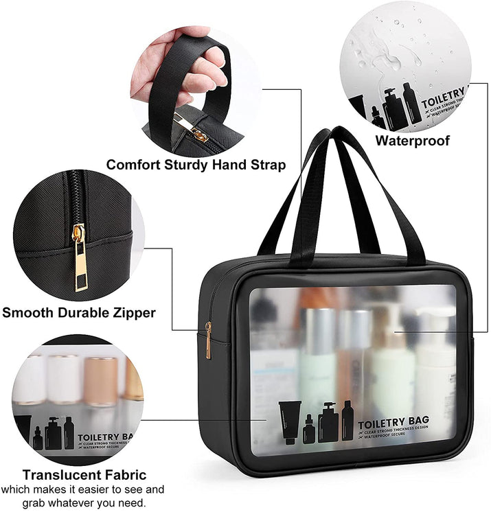 Toiletry Bag 3 PCS Clear Travel Toiletries Bag Wash Bag Translucent PVC Waterproof Makeup Bag with Zipper Toiletry Bags for Women Men(Black) - Ghemy.co.uk