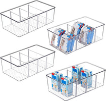 Set of 4 Clear Plastic Food Storage Organizer Bins for Pantry, Kitchen, Fridge, and Cabinet Organization, Featuring 4 Compartment Holders for Snacks, Pouches, and Spice Packets - Ghemy.co.uk