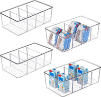 Set of 4 Clear Plastic Food Storage Organizer Bins for Pantry, Kitchen, Fridge, and Cabinet Organization, Featuring 4 Compartment Holders for Snacks, Pouches, and Spice Packets - Ghemy.co.uk