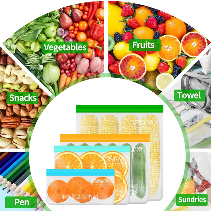 VEHHE 20 Pack Reusable Food Storage Bags (Gallon Reusable Freezer Bags + Sandwic - Ghemy.co.uk