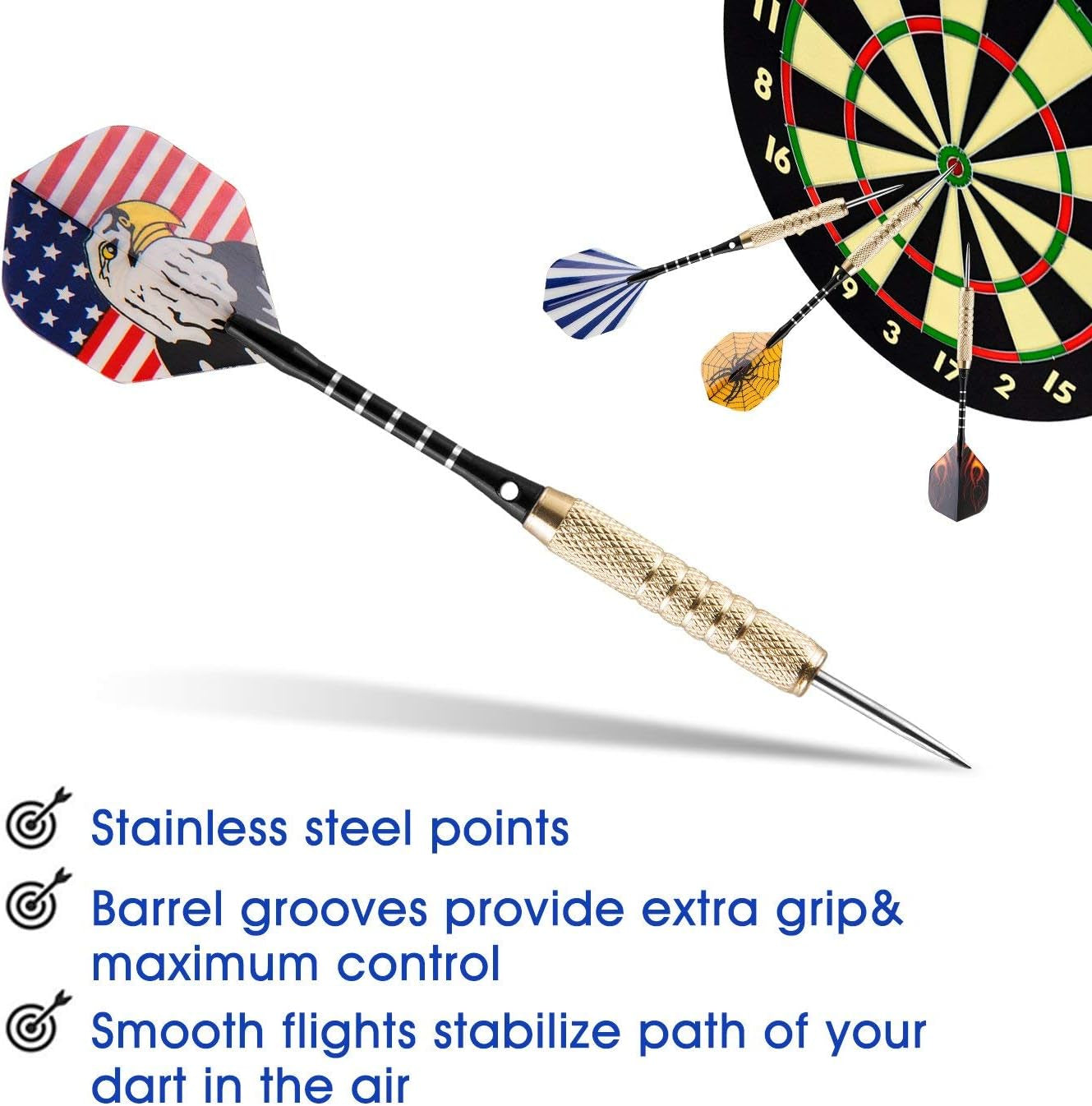 15 Pack Steel Darts 18 Grams Tip Set with Dart Sharpener and 21 Flights, Aluminum Shafts & Brass Barrels, Levels in Every Rec Room, Man Cave, Bar and Game Room - Ghemy.co.uk