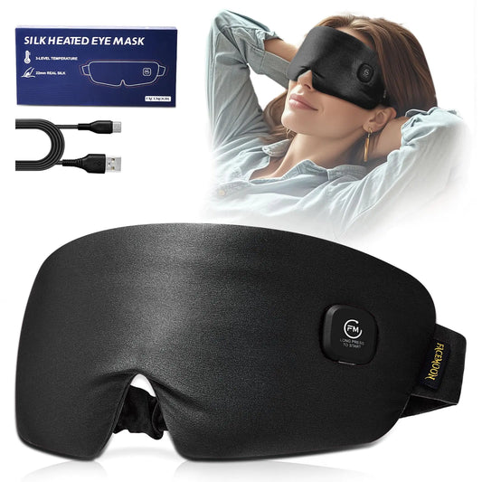 Silk Cordless Heated Eye Mask for Dry Eyes FSA HSA Eligible Warm Eye Compress Moist Heat Eye Heating Pad for Dry Eyes Stye Treatment Eye Strain Travel Washable Rechargeable Black - Ghemy.co.uk