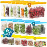 Reusable Storage Bags, BPA Free PEVA Resuable Freezer Bags, Reusable Gallon Bags, Reusable Sandwish Bags, Silicone Food Bags (20Pack-8Gallon Bags +6Sandwich Bags +6Snack Bags) - Ghemy.co.uk