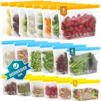 Reusable Storage Bags, BPA Free PEVA Resuable Freezer Bags, Reusable Gallon Bags, Reusable Sandwish Bags, Silicone Food Bags (20Pack-8Gallon Bags +6Sandwich Bags +6Snack Bags) - Ghemy.co.uk