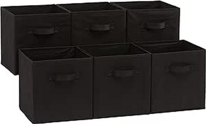 Collapsible Fabric Storage Cube/Organiser with Handles, Pack of 6, Solid Black, 26.6 X 26.6 X 27.9 Cm - Ghemy.co.uk