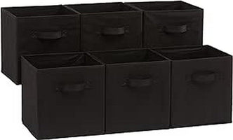 Collapsible Fabric Storage Cube/Organiser with Handles, Pack of 6, Solid Black, 26.6 X 26.6 X 27.9 Cm - Ghemy.co.uk
