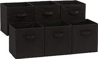 Collapsible Fabric Storage Cube/Organiser with Handles, Pack of 6, Solid Black, 26.6 X 26.6 X 27.9 Cm - Ghemy.co.uk