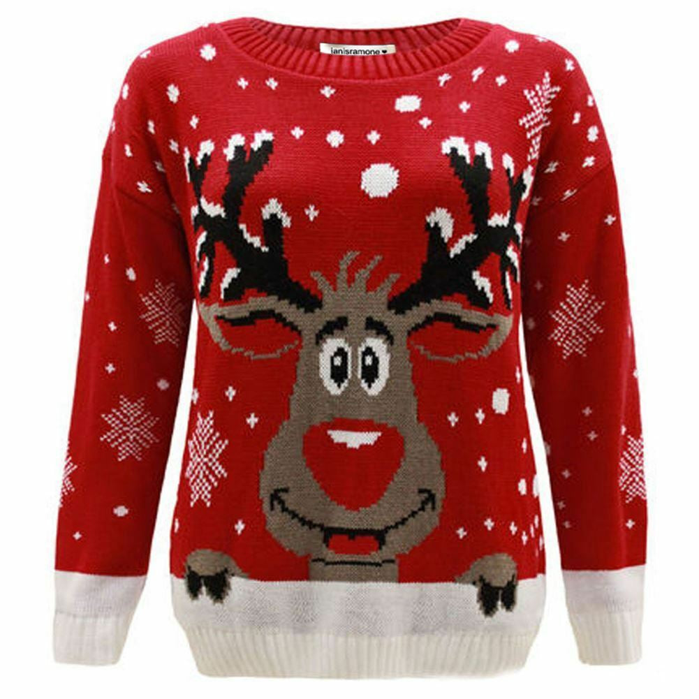 Girls Boys Xmas Jumper Reindeer Rudolph Knitted Christmas Jumper Kids Sweater