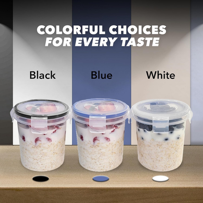 Overnight Oats Container with Lids (4-Piece Set) - 16 Oz Plastic Containers - Oatmeal Container to Go | Portable Cereal and Milk Container| Snap Lock Storage Jars with Airtight Lids - Ghemy.co.uk