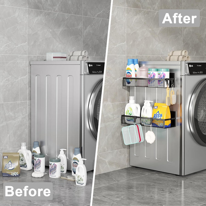 Magnetic Spice Rack for Refrigerator, 2 Pack Magnetic Shelf, Fridge Magnet Organizer with Moveable 4 Hooks, Magnet Fridge Shelf for Kitchen Organization and Storage (2 Pack) - Ghemy.co.uk