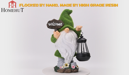 Solar Flocked Grass Gnome – “Welcome Home” Garden Lamp & Ornament