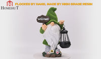 Solar Flocked Grass Gnome – “Welcome Home” Garden Lamp & Ornament