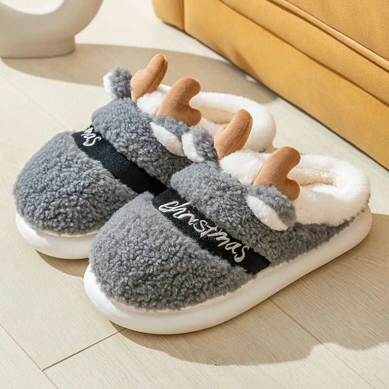 🎄 Christmas Elk Slippers – Soft & Cozy Slip-On House Shoes
