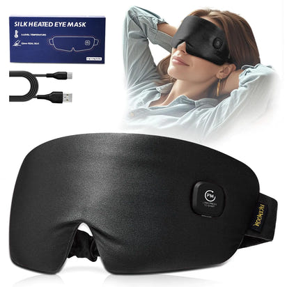 Silk Cordless Heated Eye Mask for Dry Eyes FSA HSA Eligible Warm Eye Compress Moist Heat Eye Heating Pad for Dry Eyes Stye Treatment Eye Strain Travel Washable Rechargeable Black - Ghemy.co.uk