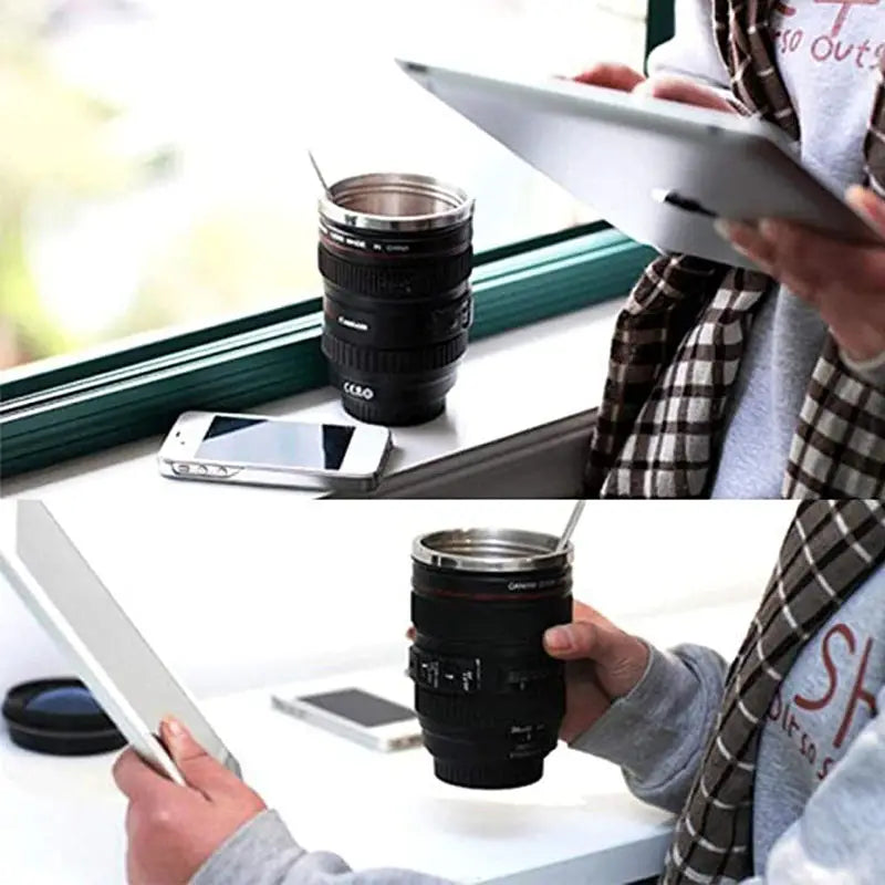 Creative Stainless Steel Camera Lens Self-Stirring Cup - Ghemy.co.uk