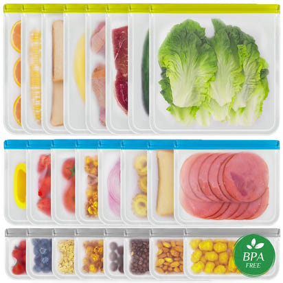 LKSUMPT 24 Pack Reusable Freezer Bags Food Storage Bags Reusable Bags BPA Free Leakproof Extra Thick for Traveling & Household Same as Reusable Ziploc Bags (8 Gallon+8 Snack+8 Sandwich Bags) - Ghemy.co.uk